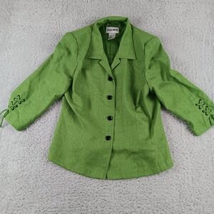 Plaza South Womens 16 Green Blazer Top Lace Up Sleeve Textured Lined 02-41110